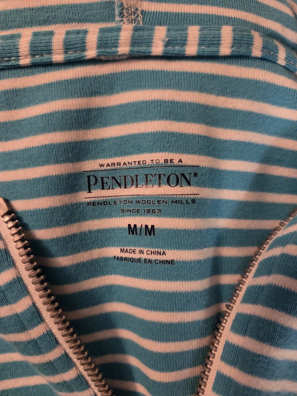 Pendleton Woolen Mills Aqua & White Striped Hooded Zip Jacket - Picture 11 of 15